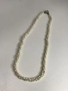 3連 天然ケシパールネックレス 真珠 留め具シルバー製 約60cm