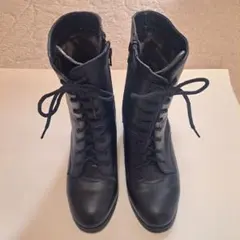 黒 レースアップ レザーブーツ 23.0cm