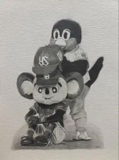 【ぺぺ様専用】鉛筆画 細密画 リアル キャラクター ドアラ つば九郎 野球 A4