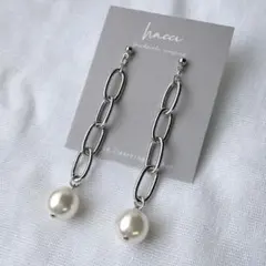 #369-2 スワロフスキーパール10ミリ　チェーンピアス／イヤリング変更可能