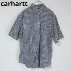 カーハート　半袖シャツ　メンズシャツ　チェック柄　コットン　ボタンダウン　ブルー