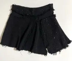 ZARA ミニスカート 黒 ダメージ加工仕上げ　スパンコール　アシンメトリー