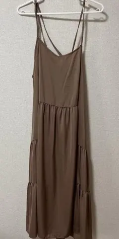 ピンクブラウンキャミソール ティアード ロングワンピース