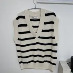 ZARA ストライプ Vネック ノースリーブ ニットベスト