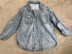 デニムブルー 長袖ボタンシャツ