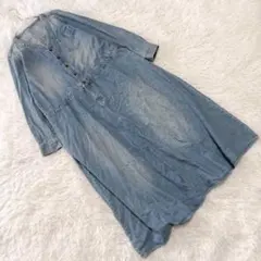 『ミリミリ』 (LL) ロングデニムワンピース Vネック ハーフボタン 大きめ