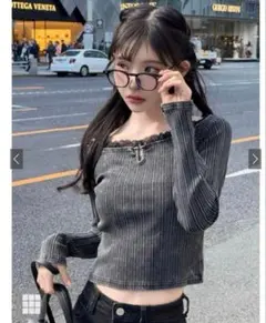 ●新品タグ付 GRL レースフリルオフショルダーリブトップス［tu1571］M