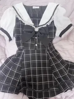 LIZLISA リズリサ 半袖セーラーカラーセットアップ チェック ブラック