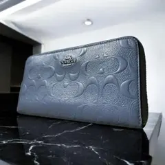 極美品　コーチ　COACH 長財布　ラウンドファスナー　レザー　総柄　エンボス