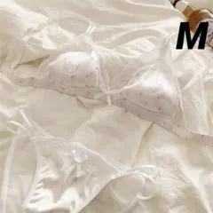 Mサイズ ハート柄ドットブラレット下着 ノンワイヤーブラジャーショーツセット