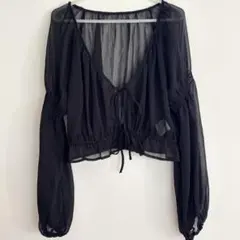 タグ付き新品 GRL 楊柳シフォンリボンボレロ［dk1191］ブラックのサムネイル