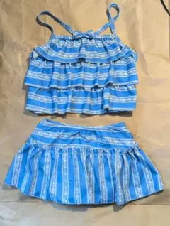 女の子向け青系ストライプ水着セット