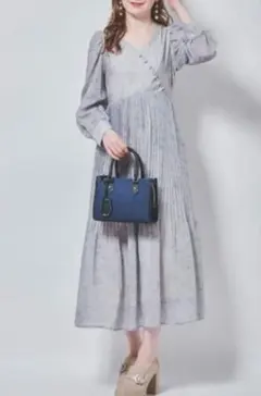 31 Sons de mode プリーツプリントワンピース ブルー