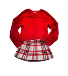 Tommy Bahama 赤ケーブル編みセーター＆チェックスカート2点セット