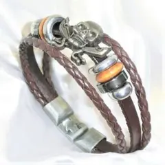 ブレスレット　レザーブレスレット　新品　未使用 スカル　骸骨　ブラウン　茶