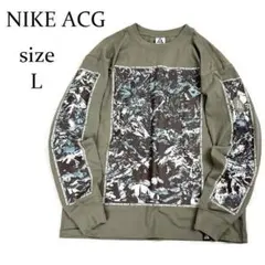 NIKE ACG 総柄 ロンT 長袖Tシャツ L カーキ 厚手 ビッグプリントのサムネイル