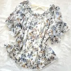 【美品】アクシーズファム　花柄フリルブラウス 半袖　ビッグリボン　レース