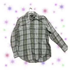オリーブグリーン チェック柄 長袖シャツ