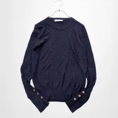 ザラ 紺ニット 金ボタン 長袖 クルーネック 【EUR/S】訳あり 無地