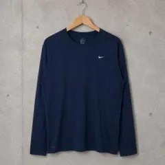 NIKE ナイキ 長袖Tシャツ ロンT XL ネイビー ワンポイント 古着