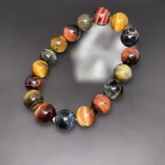 【極上】天然石パワーストーン　ミックスタイガーアイブレスレット　12㎜
