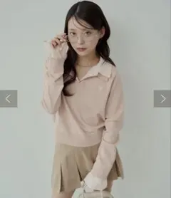 Chico 刺繍入り襟付きポロニット ピンク