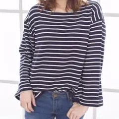 ニューリーミー ボーダーワイドスリーブカットソー ブルー Mのサムネイル