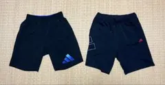 匿名発送 160㎝【青ロゴ・赤ロゴ】【2着セット販売】adidas黒ハーフパンツ