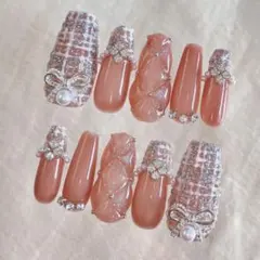 現品　ネイルチップ　ツイード　フレンチガーリー　キルティング　量産型　推し