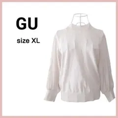 GU サテンコンビネーション セーター 七分袖 ハイネックニット XL ホワイト