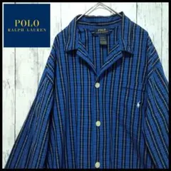 ラルフローレン ネルシャツ チェックシャツ L 刺繍ロゴ ヴィンテージ ブルー