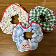 布製シュシュ3個セット（花柄・チェック）　韓国