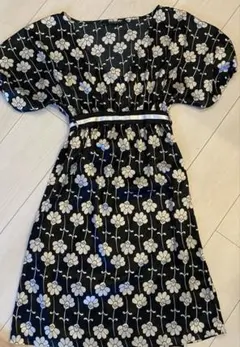 ZARA花柄サテン生地ワンピチュニック リボンエスニックアジアン