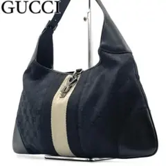 グッチ シェリーライン ジャッキー GGキャンバス ハンドバッグ 肩がけ 黒