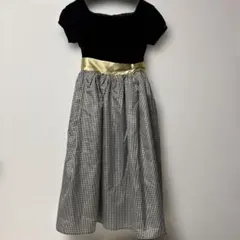 【美品】キャサリンコテージ　ブラック×ゴールドギンガムチェック柄 ドレス　150