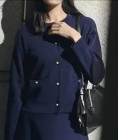 grove カーディガン 「SETUP対応」パール調釦ニットカーディガン