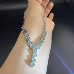 ミャンマー産天然Aランク アクアブルー翡翠 Y字デザインネックレス 鑑定証付