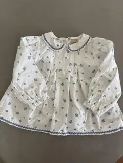 petit main 花柄ドット襟付きシャツ