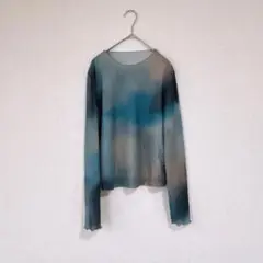 【美品】Dazy◆タイダイ風◆シースルーメッシュ長袖カットソー◆ブルー系◆M