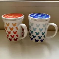 Disney ディズニー ミッキーミニーマウス ペアマグカップ(茶こし、蓋付き)