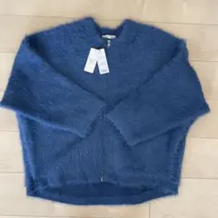 【新品】ブルー ファー風 ジップアップカーディガン