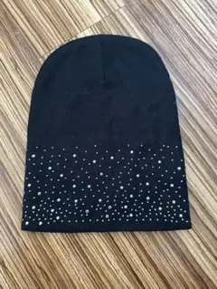 Y2K ビーズ装飾 黒 ニット帽