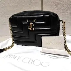 美品✨　ジミーチュウ　チェーンショルダー　黒　レザー　キルティング　金具ロゴ