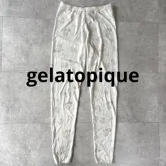 ジェラートピケ ルームウェア パジャマ パンツ レギンス 部屋着 総柄 ロゴ刺繍