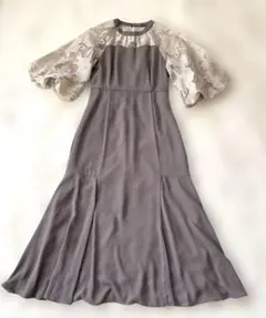 ベージュ　レース　ロングワンピース　結婚式　オケージョン　お呼ばれ