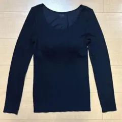 極暖 ヒートテック/ リブUネックブラTシャツ /ブラック　Lサイズ