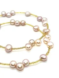 【高品質テリ強】本真珠ナチュラルピンクバロックパールネックレス　k18金箔パーツ