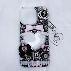 iPhone16pro デコ電 デコケース 黒 ピンク 地雷系 ゴスロリ ギャル