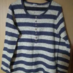 長袖セーター　ボーダー柄　フリーサイズ　モヘア風