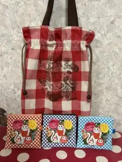 ラヴィ様専用　ハンドメイドジョリーフルール 持ち手付巾着袋エピ＆ファスナーポーチ